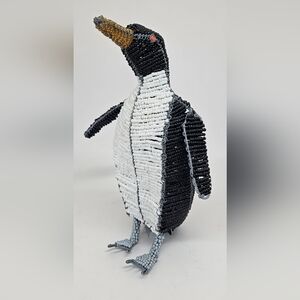 Whimsical Hand Beaded Penguin Sculpture